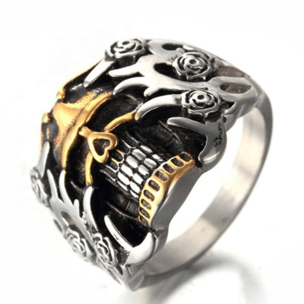 Anillo Cabeza de Calavera Plata y Oro