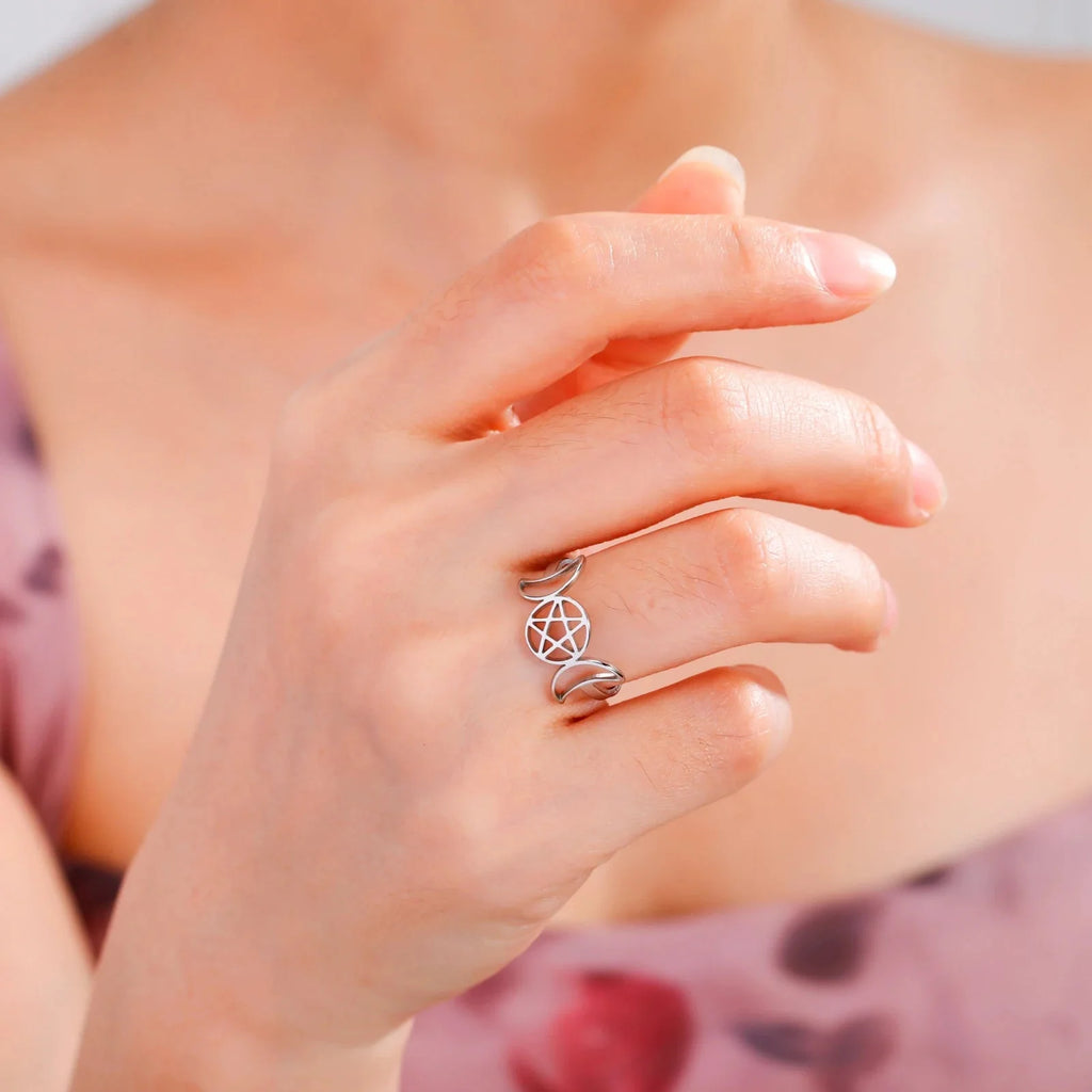 Anillo Triple Luna Fina Hechicería Mujer Wicca plata A