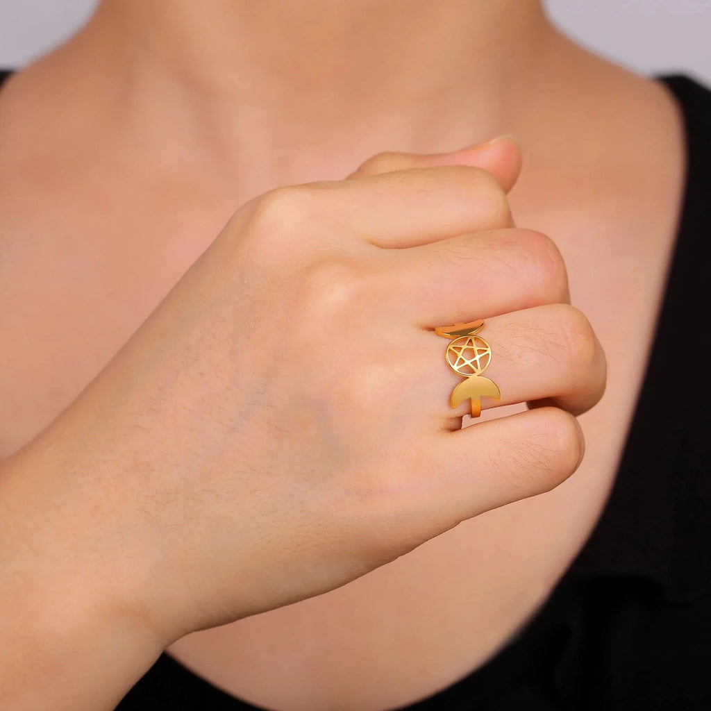 Anillo Triple Luna Fina Hechicería Mujer Wicca oro A