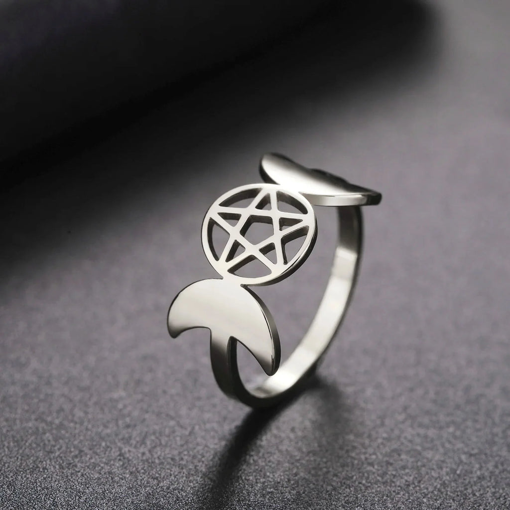 Anillo Triple Luna Fina Hechicería Mujer Wicca plata A