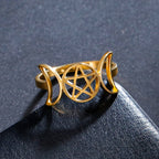Anillo Triple Luna Fina Hechicería Mujer Wicca oro B