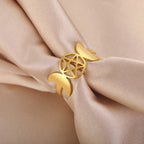 Anillo Triple Luna Fina Hechicería Mujer Wicca oro A