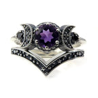 Anillo Triple Luna Hechicería Mujer Wicca violeta