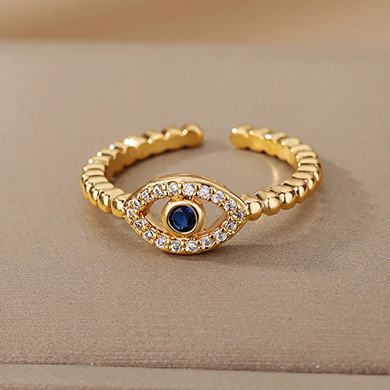 Anillo de Circonio Contra el Mal de Ojo Nazar Boncuk oro