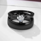 Anillos para Parejas Corazón Anillo Romántico y circón negro
