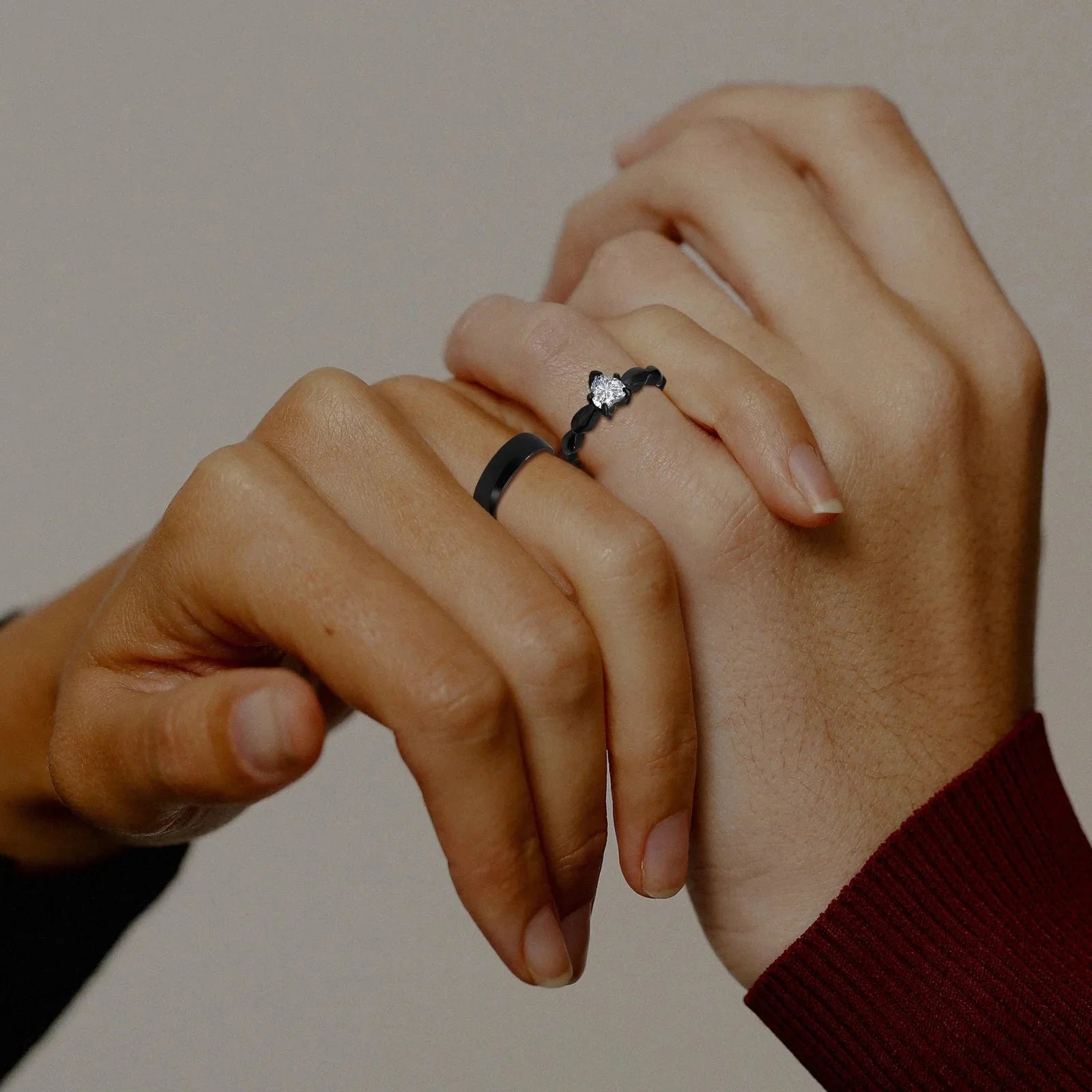 Anillos para Parejas Corazón Anillo Romántico y circón negro