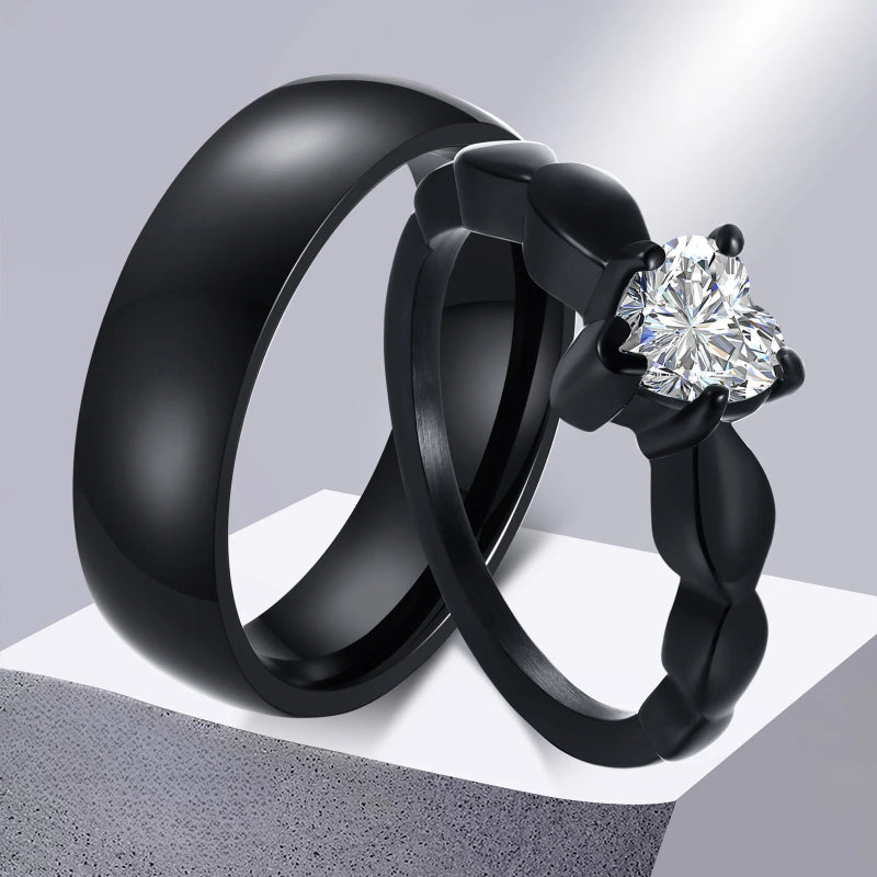 Anillos para Parejas Corazón Anillo Romántico y Circón
