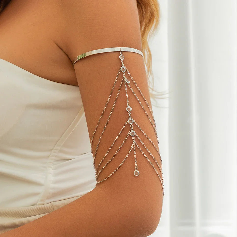 Joya de Bíceps Elegante - Brazalete de Brazo y Adorno de Cadena para Parte Superior del Brazo Mujer plata