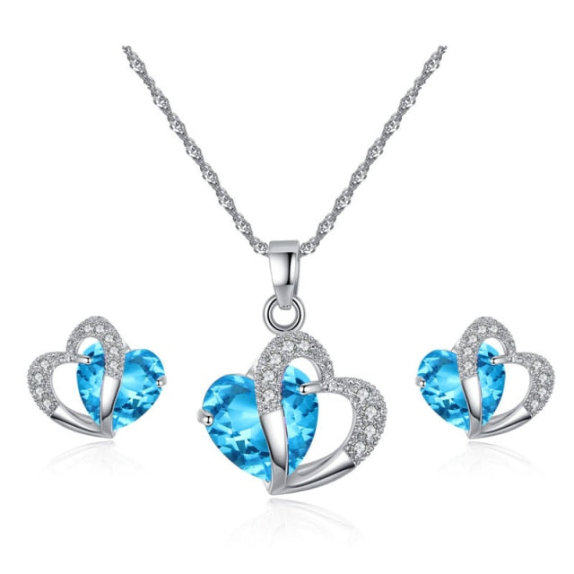 Joyería Corazón Collar y Pendientes azules