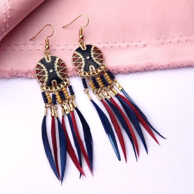 Pendiente Étnico Africano azul y rojo