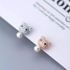 Pendiente Oso oro rosa y plata
