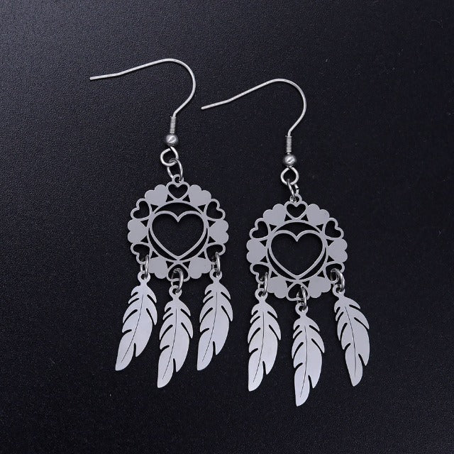 Pendientes Corazón Atrapasueños plata