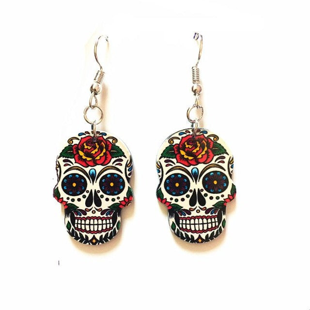 Pendientes Calavera Mexicana blanco