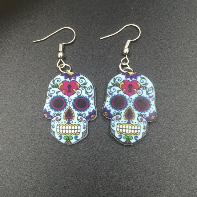 Pendientes Calavera Mexicana azul