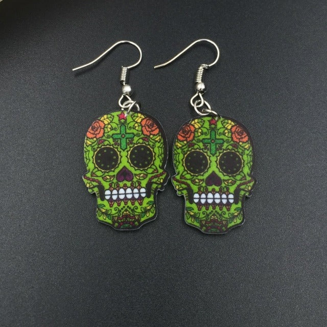 Pendientes Calavera Mexicana verde