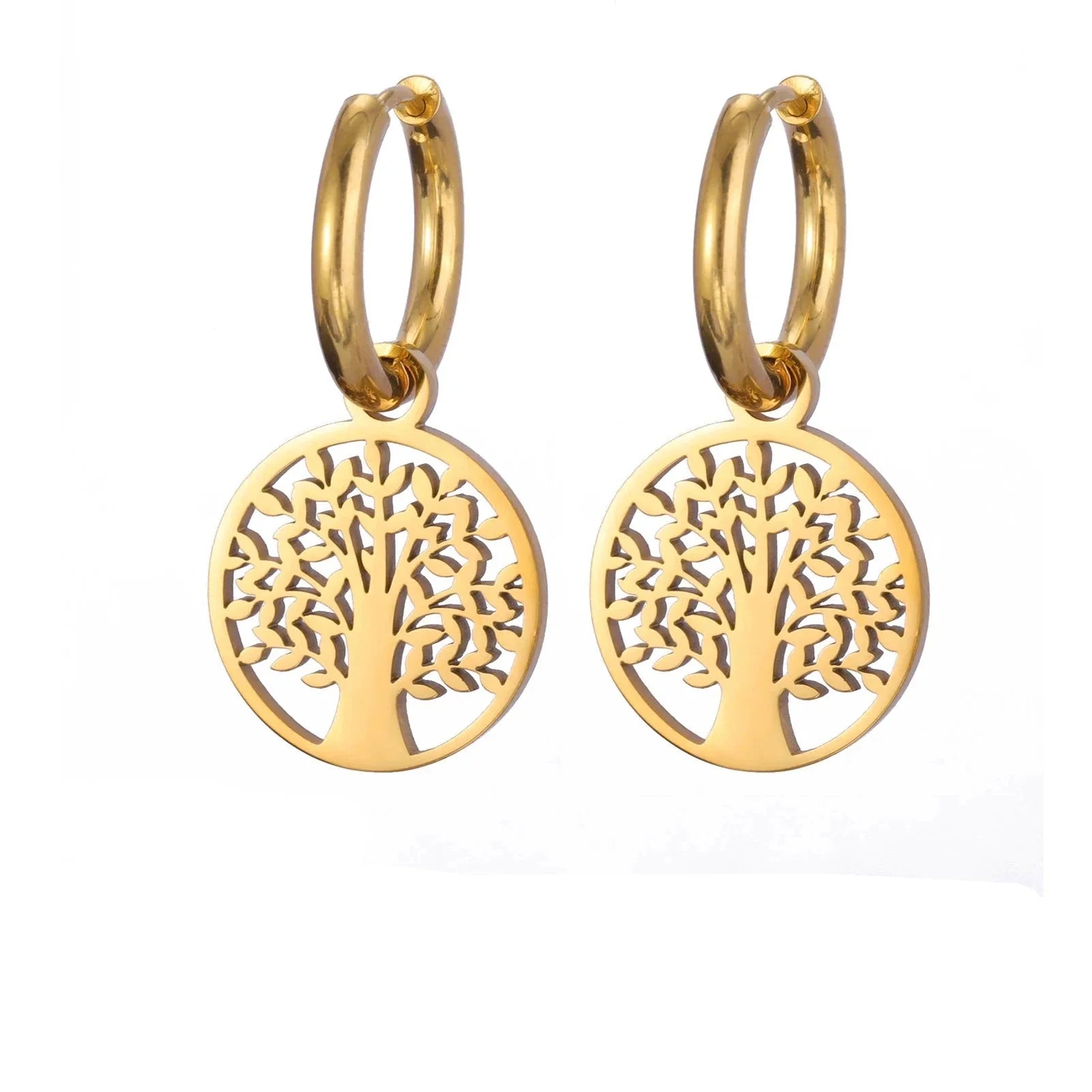Pendientes Aros Colgantes Árbol de la Vida en oro
