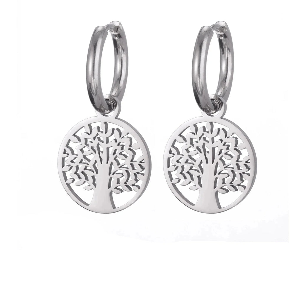 Pendientes Aros Colgantes Árbol de la Vida en plata