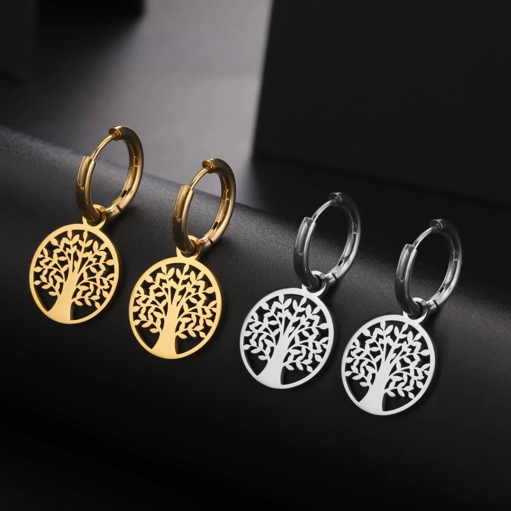 Pendientes Aros Colgantes Árbol de la Vida en plata