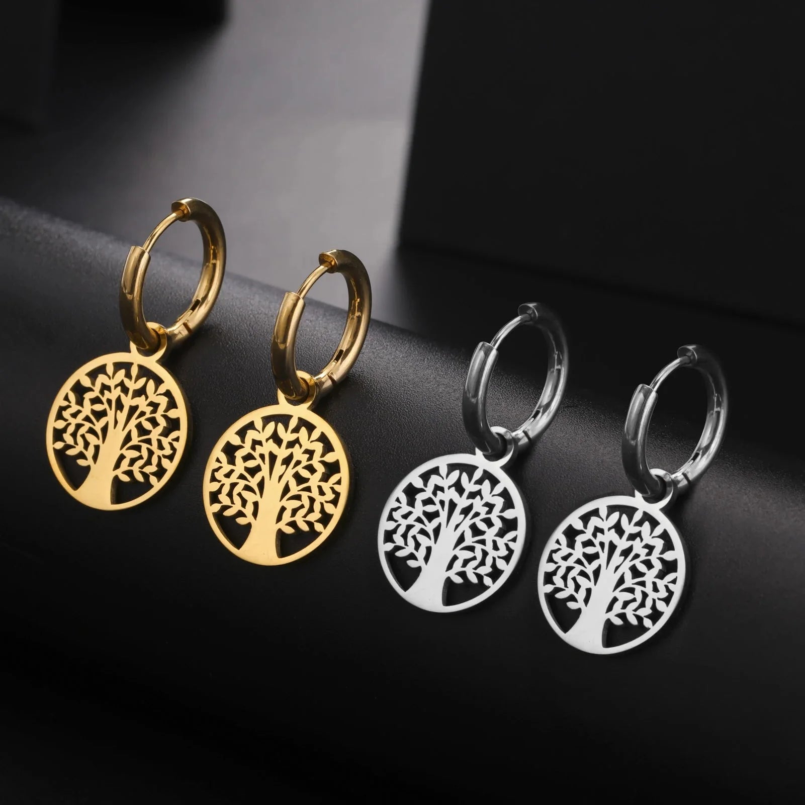 Pendientes Aros Colgantes Árbol de la Vida en plata