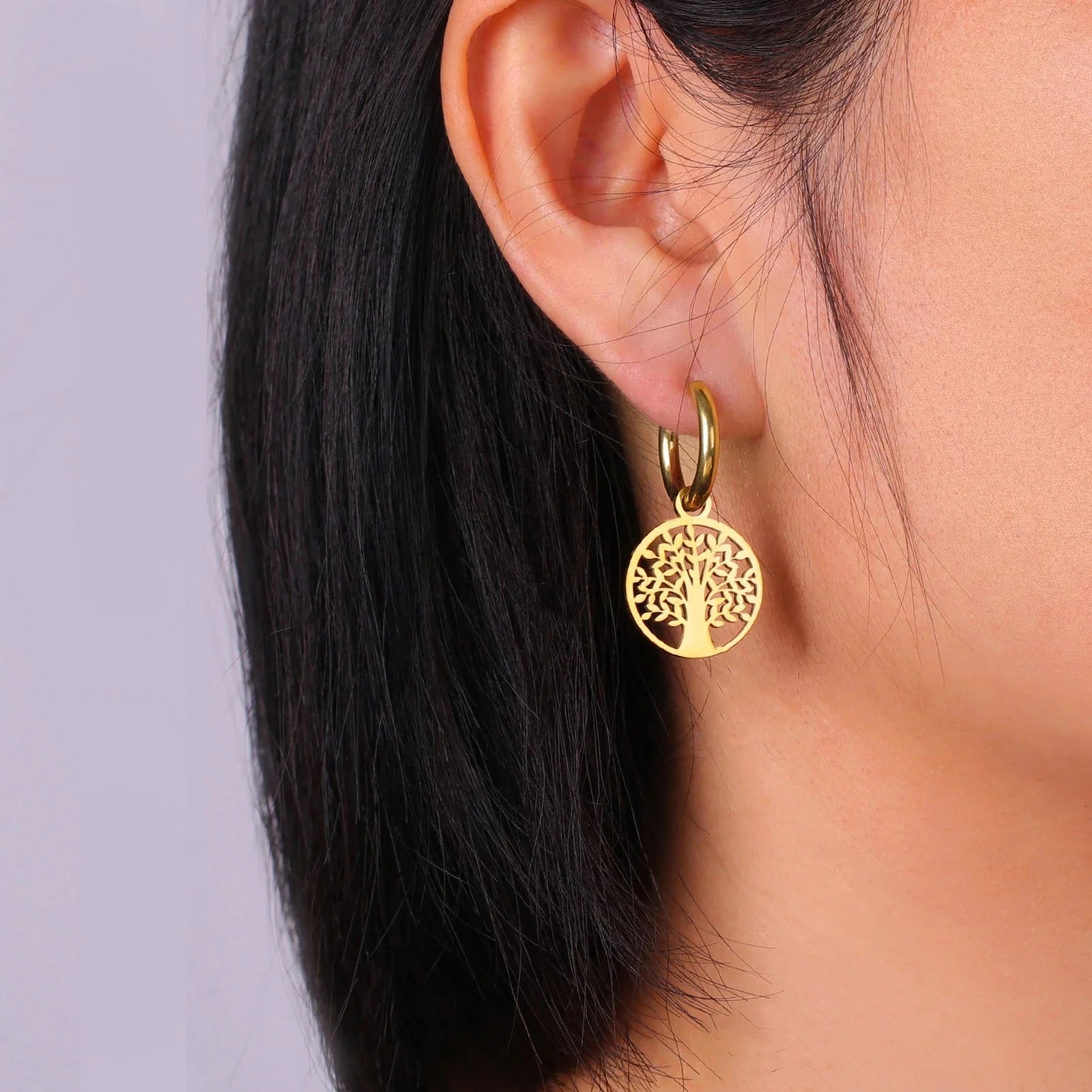 Pendientes Aros Colgantes Árbol de la Vida en oro