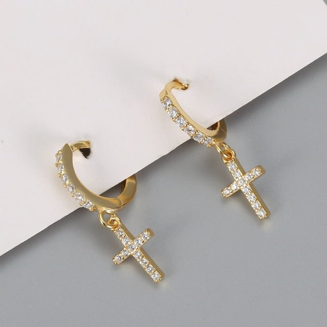 Pendientes con Cruz Oro & Plata oro