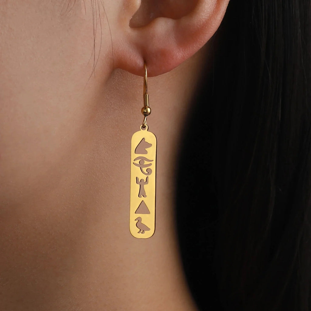Pendientes de Cartuchos Jeroglíficos Egipto oro estilo B