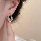 Pendientes de botón con perla y piedras