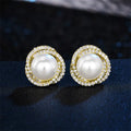 Pendientes de botón con perlas y strass dorados