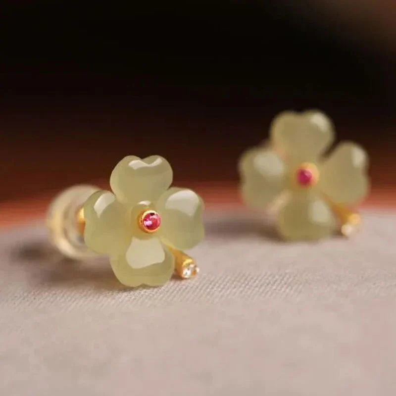 Pendientes de Botón con Trébol de 4 Hojas