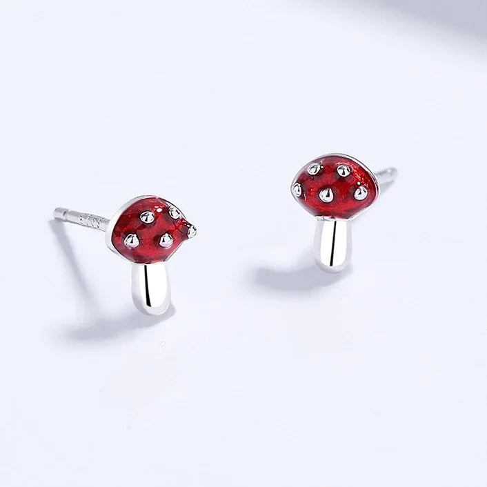 Pendientes de botón Champiñón plata