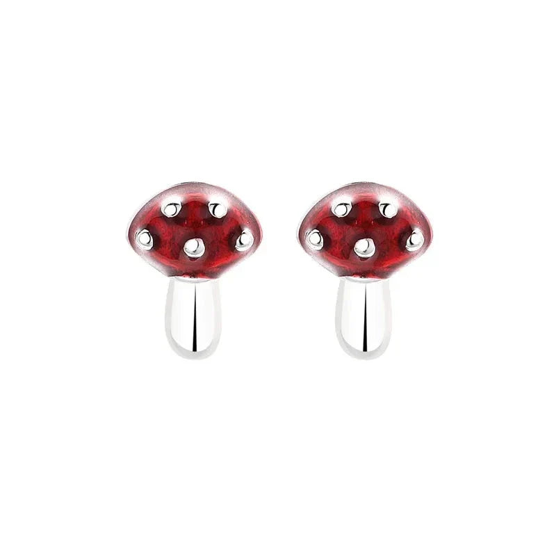 Pendientes de botón Champiñón plata