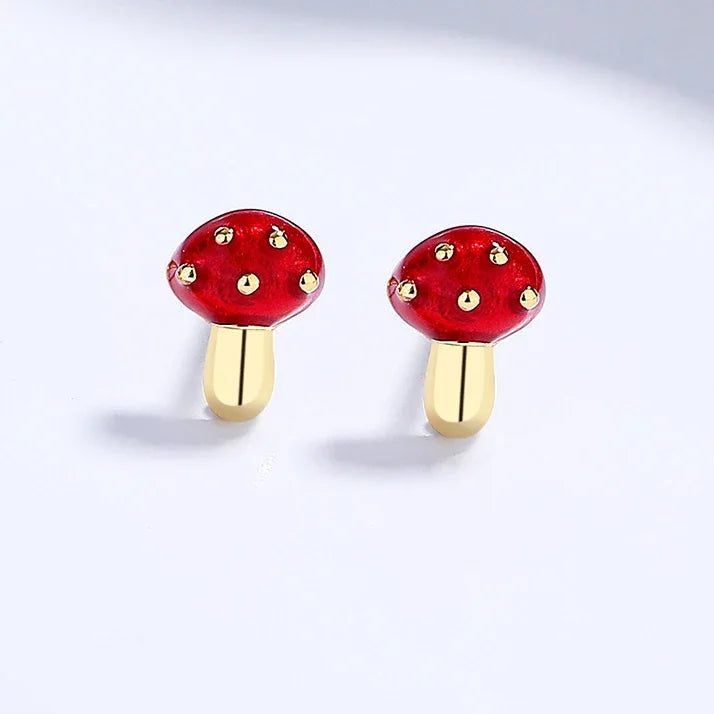 Pendientes de botón Champiñón oro