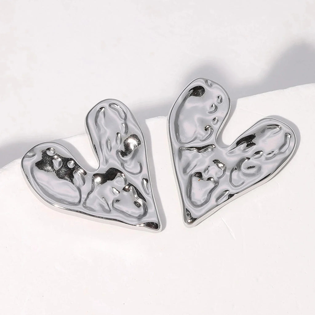 Pendientes de botón Corazón plata