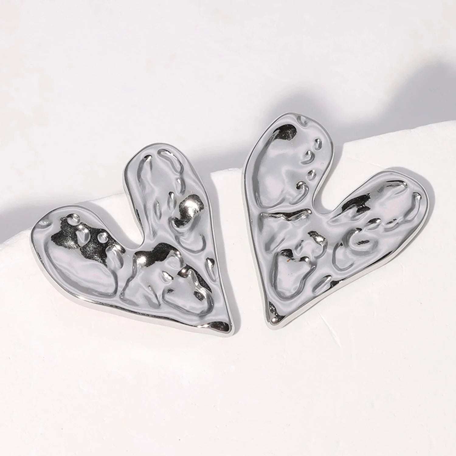 Pendientes de botón Corazón plata