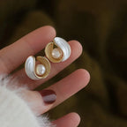 Pendientes de Botón en Nácar y Perla de Concha