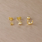 Pendientes de Botón Media Luna y Estrellas en oro