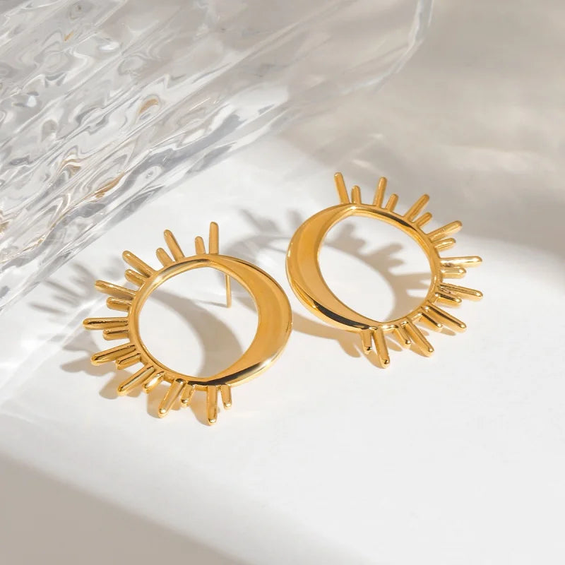 Pendientes de botón Media Luna y Sol oro