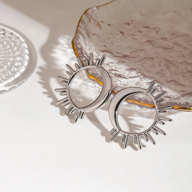 Pendientes de botón Media Luna y Sol plata