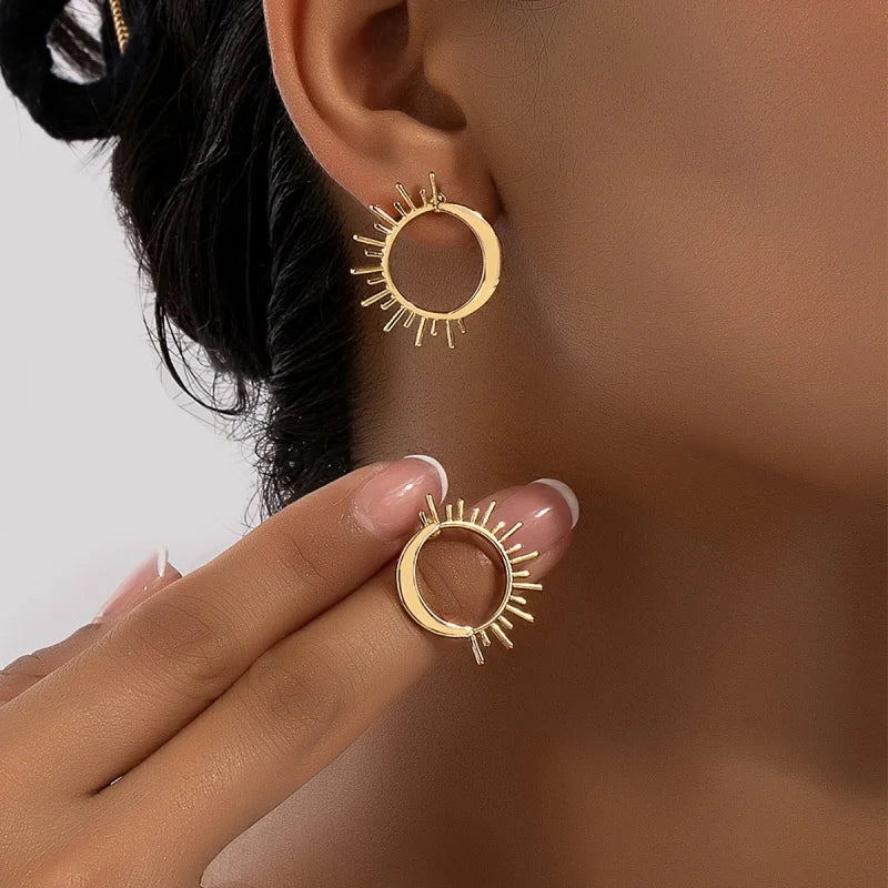 Pendientes de botón Media Luna y Sol oro