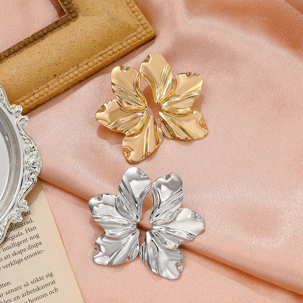 Pendientes de botón Media Flor plata