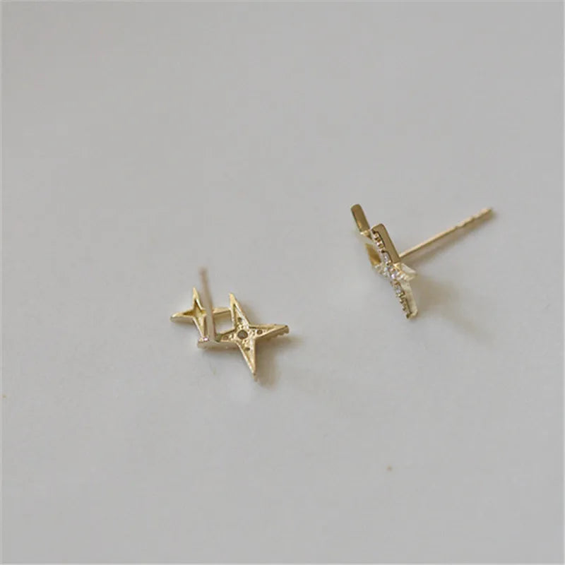 Pendientes de botón dobles Estrellas y Circonio oro