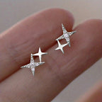 Pendientes de botón dobles Estrellas y Circonio plata