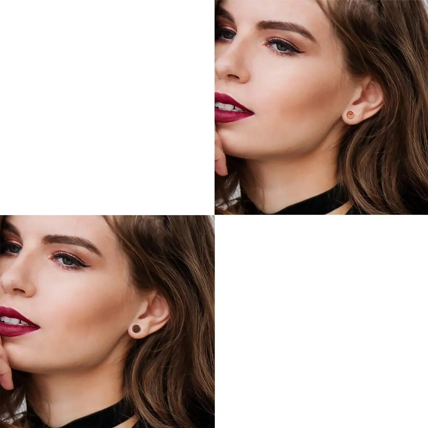 Pendientes de Clavo de Madera Yin Yang para mujer