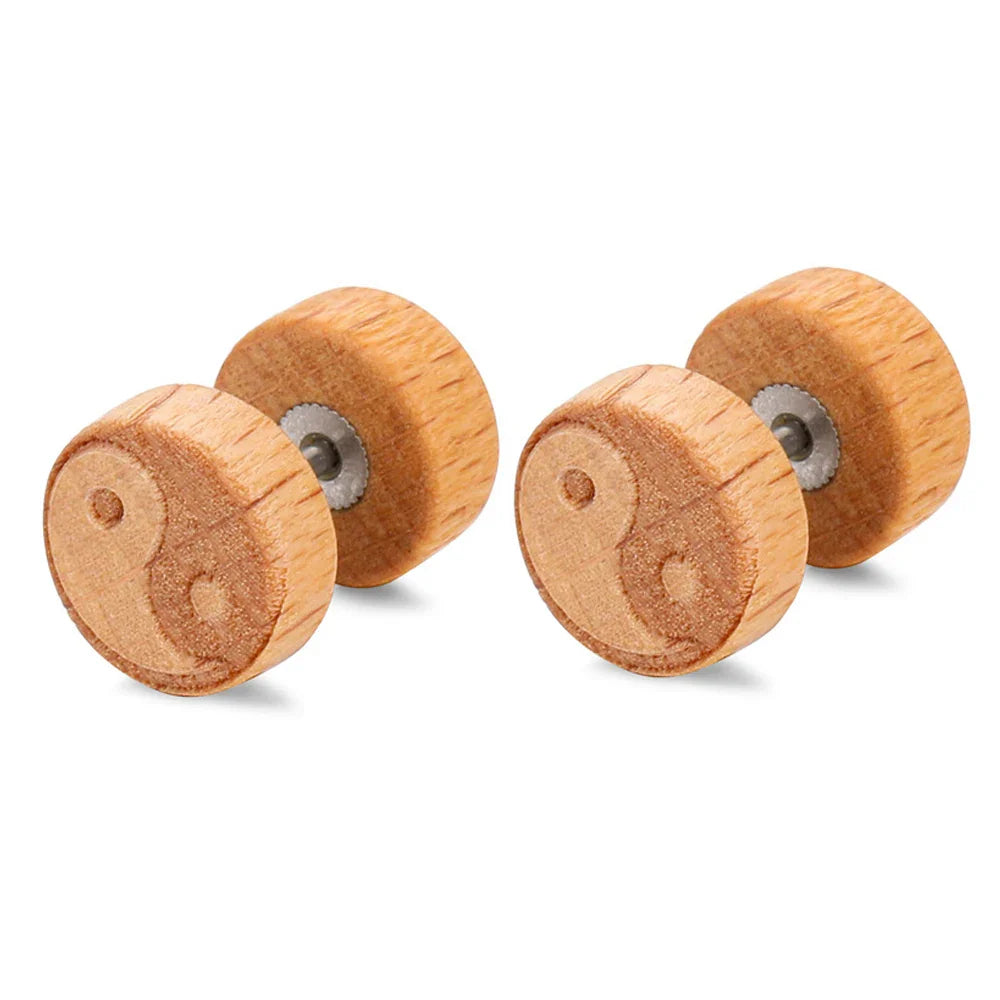 Pendientes de Clavo de Madera Yin Yang beige