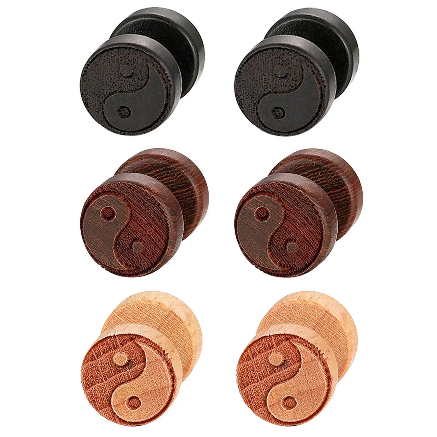 Pendientes de Clavo de Madera Yin Yang negro