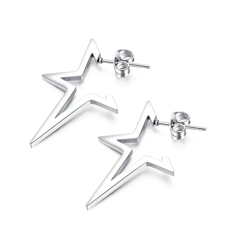 Pendientes de Clavo Estrella Estilo Punk plata