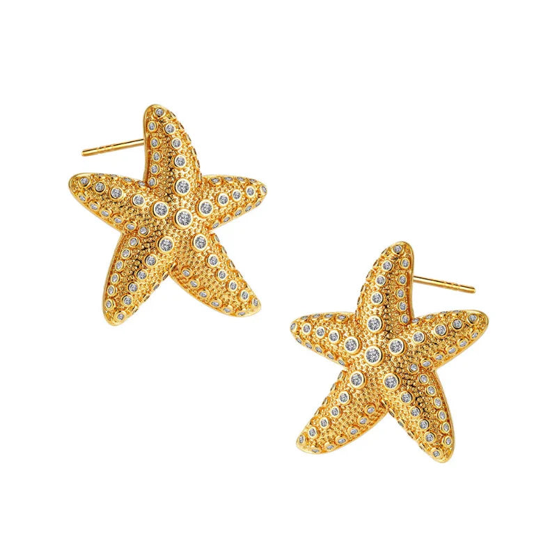 Pendientes de Clavo con Concha y Estrellas de Mar para Mujer