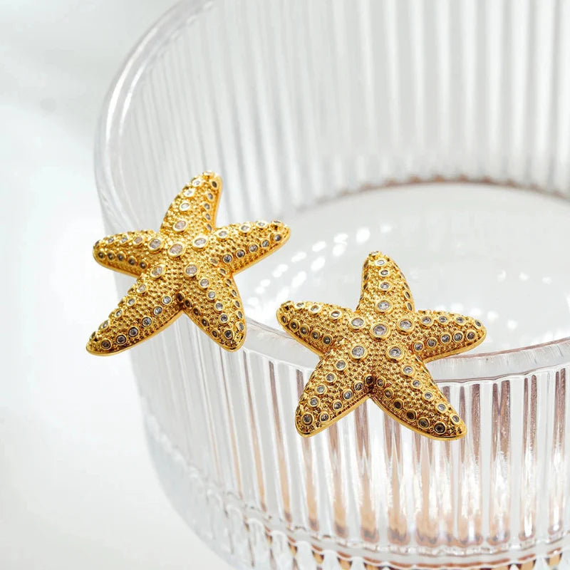 Pendientes de Clavo con Concha y Estrellas de Mar para Mujer