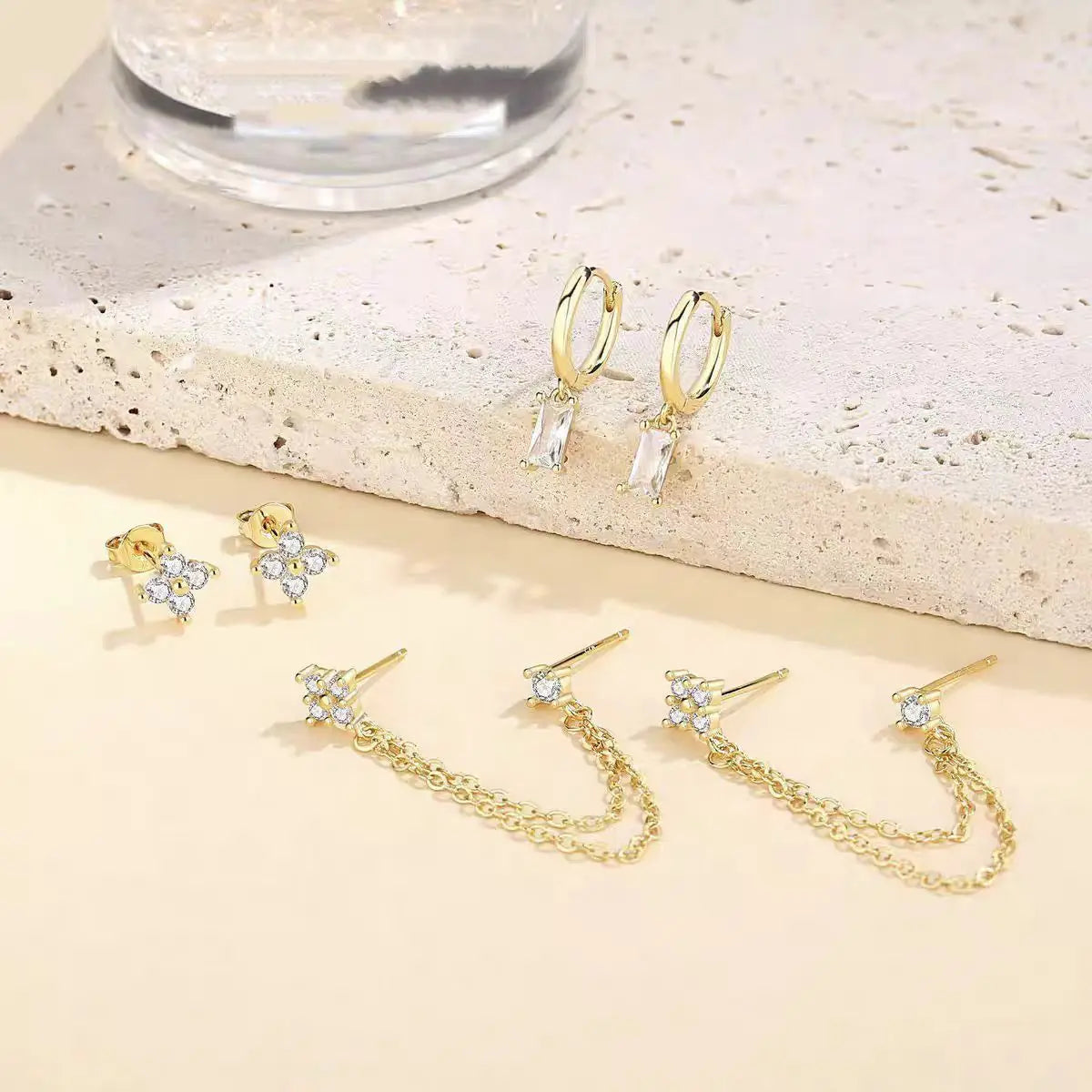 Pendientes de botón Estrellas en Cristal