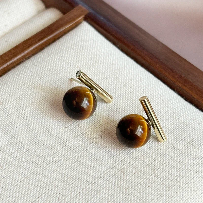 Pendientes de botón para mujer Ojo de Tigre